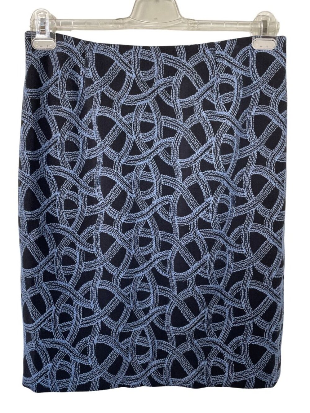 Carlisle Blue Black Wool Blend Embroidered Pencil Skirt Sz 12 Geometric